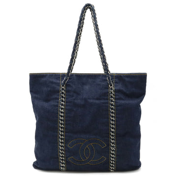 CHANEL Luxury Line Coco Mark Matelasse Tote Bag Shoulder Indigo