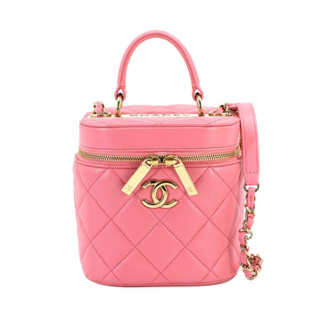 CHANEL Matelasse Vanity 2way Hand Chain Shoulder Bag Leather Pink AS1626 Gold Hardware