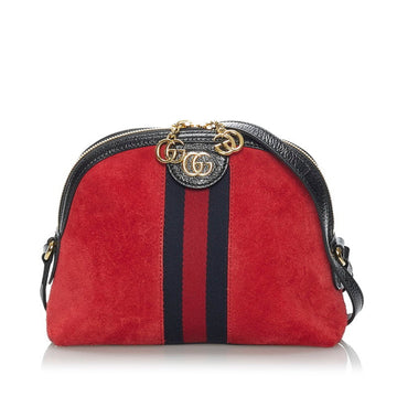 Gucci Ophidia Sherry Line Shoulder Bag 499621 Red Black Suede Leather Ladies GUCCI