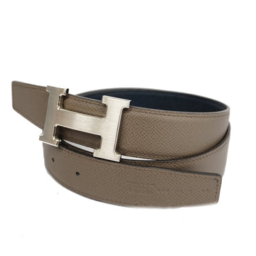 HERMES[3zb2494] Auth  Belt Constance C Engraved Epson Taupe/Blue Ankle Silver metal