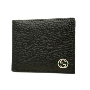 GUCCIAuth  Interlocking G Silver Metal Fittings Leather Wallet [bi-fold] Black