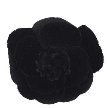 CHANEL Velor Fabric Camellia Corsage Black Brooch