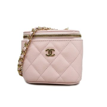 Chanel shoulder bag matelasse chain shoulder caviar skin pink gold metal