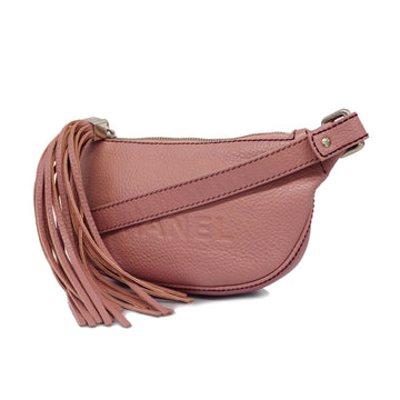 CHANELAuth  Fringed Shoulder Women's Leather Shoulder Bag Pink