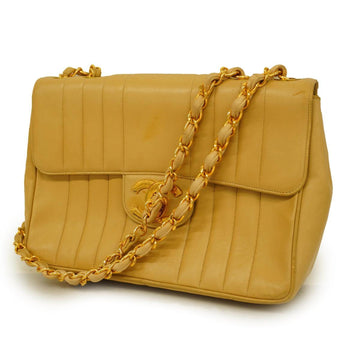 CHANEL Shoulder Bag Mademoiselle W Chain Lambskin Beige Gold Hardware Women's