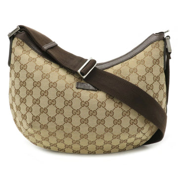 Gucci GG Canvas Shoulder Bag Leather Khaki Beige Brown Dark 181092
