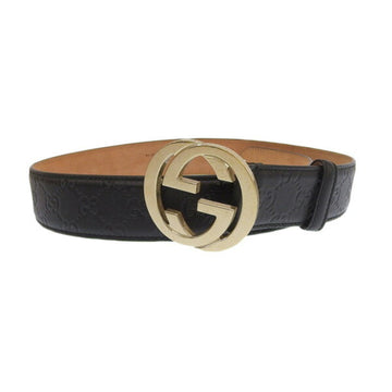 GUCCIsima Interlocking G Leather Belt #85/34 114876 Black 101.5cm Women's