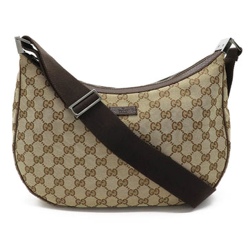 Gucci GG Canvas Shoulder Bag Leather Khaki Beige Brown Dark 122790