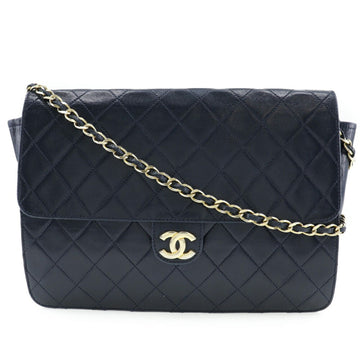 CHANEL Matrasse Shoulder Bag Coco Mark Lambskin Made in France Black/Gold Hardware Snap Button Women's