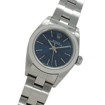 ROLEX Oyster Perpetual 76080 A watch ladies automatic winding AT stainless steel SS silver blue polished
