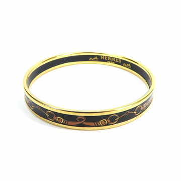 HERMES enamel bangle bracelet accessory cloisonne plated GP gold black brown ladies accessories