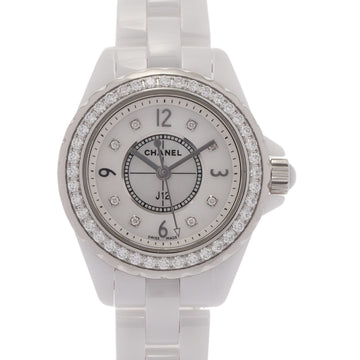 CHANEL J12 29mm 8P diamond bezel H2572 ladies white ceramic SS watch quartz shell dial