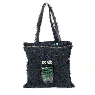 CHANEL Bag Large Tote Black x Green Robot Chain Coco Mark Motif Colored Stone Ladies Tweed Canvas A94646