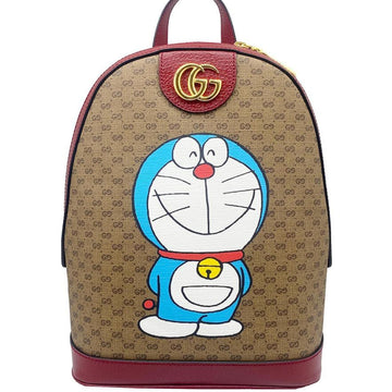 GUCCI 647816 GG Supreme Doraemon x Small Backpack Rucksack/Leather Beige Red Unisex Good Condition Difficult to Obtain