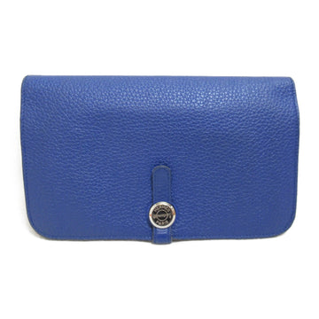 HERMES Dogon GM long wallet Blue Taurillon Clemence leather