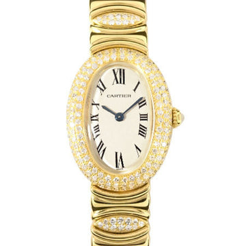 Cartier Baignoire SM K18YG diamond bezel bracelet women's watch quartz ivory dial