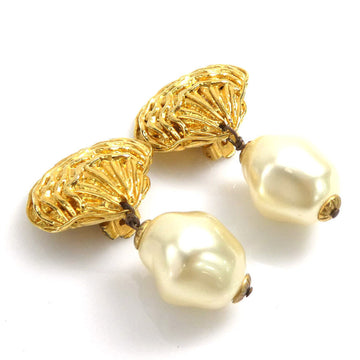 CELINE Earrings Shell Motif GP/Fake Pearl Gold x White Ladies