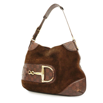 GUCCIAuth  Horsebit  Sima 257282 Women's Leather,Suede Shoulder Bag Brown