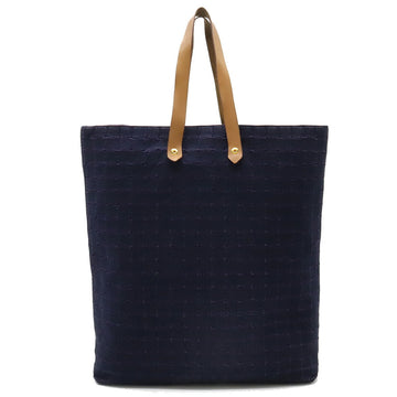 HERMES Amedaba Diego GM Tote Bag Handbag Cotton Canvas Leather Navy Blue Beige