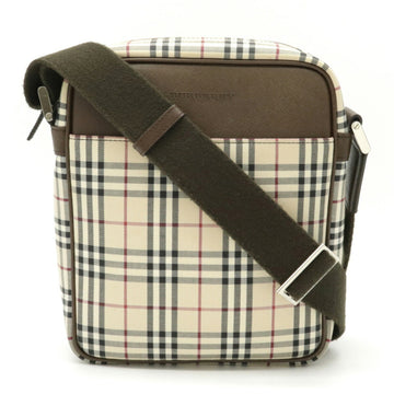 Burberry shoulder bag pochette check pattern canvas leather beige dark brown red