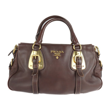 PRADA handbag BN1904 soft calf NOCCIOLO brown system 2WAY shoulder bag tote shopping logo gold metal fittings