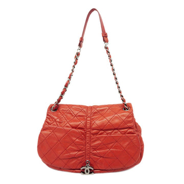 CHANEL Shoulder Bag Matelasse Chain Lambskin Red Ladies