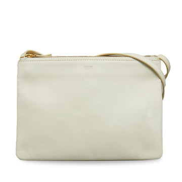 CELINE Trio Small Shoulder Bag Pouch White Ivory Leather Ladies