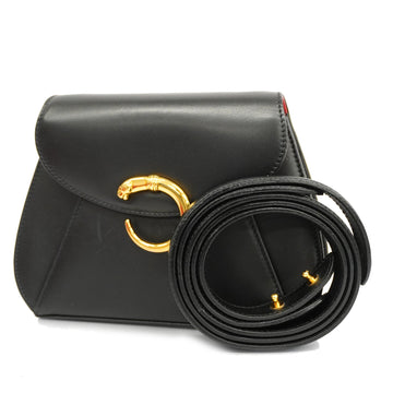 CARTIERAuth  Panthere Women's Leather Shoulder Bag Black
