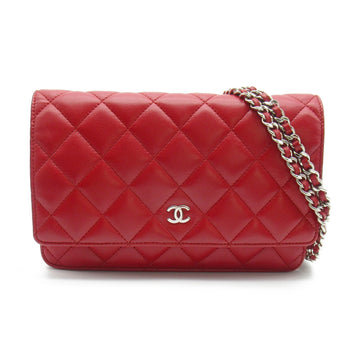 CHANEL Chain wallet Red Lambskin [sheep leather]