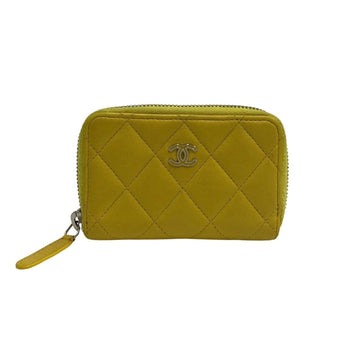 CHANEL Matelasse Lambskin Leather Genuine Coco Mark Coin Case Purse Yellow 4kmf1035-7