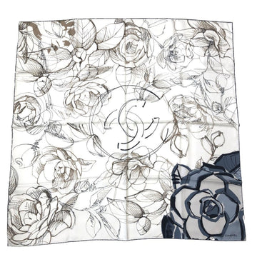 CHANEL Scarf Camellia Flower Sketch 10A Silk 100% White Ladies