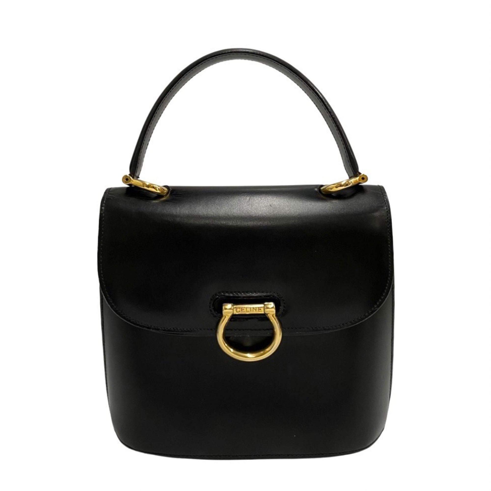 CELINE Gancini Hardware Double Flap Calf Leather Genuine