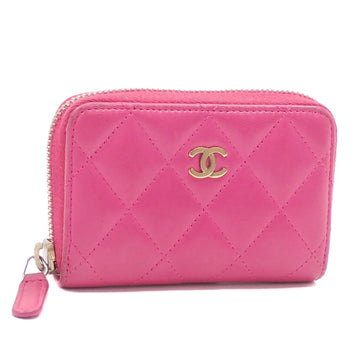 CHANEL Coin Case Matelasse Classic Zip Purse Ladies Fuchsia Pink Lamb Leather AP0216 Coco Mark A210176