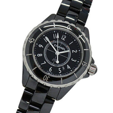 CHANEL Watch Ladies J12 Date Quartz Ceramic Stainless Steel SS H0682 33mm Black Silver Polished