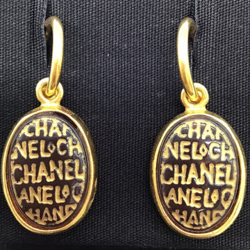 CHANEL Earrings Logo Gold/Brown 99A Vintage Popular Jewelry Accessory Ladies Gift