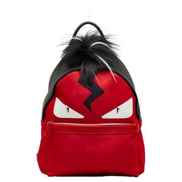 FENDI Monster Bag Bugs Rucksack Backpack 7vz012 Red Black Nylon Leather Women's