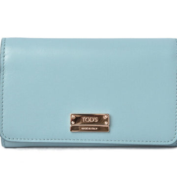 TOD'S wallet tri-fold  leather metal bar blue