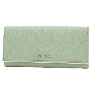 PRADA Saffiano Flap Long Wallet Leather Green 1M1132