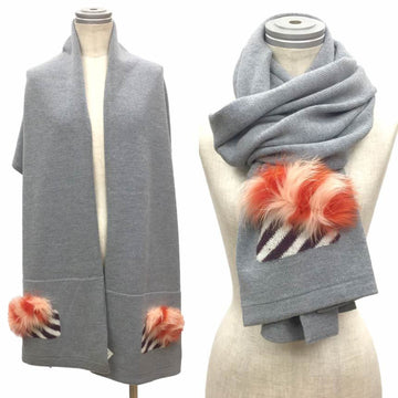 FENDI Monster Muffler Stole Shawl Gray Ladies