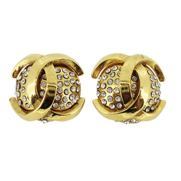 CHANEL earrings vintage here mark rhinestone GP plated gold ladies