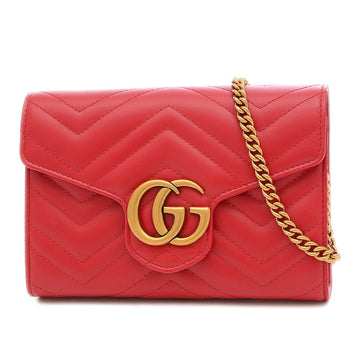 Gucci GG Marmont Chain Shoulder Wallet Clutch Calf Red 474575