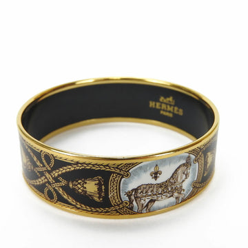 HERMES bangle bracelet enamel accessory horse cloisonne gold black GP plated ladies accessories