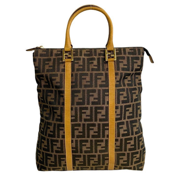 FENDI Zucca Pattern Logo Metal Fittings Epi Leather Genuine Canvas Handbag Mini Tote Bag Brown Beige 55950