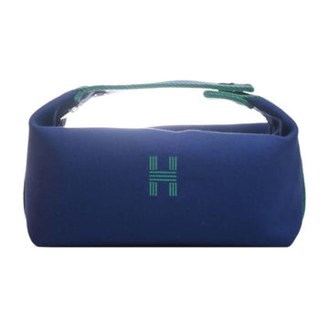 HERMES Canvas Brit A Black PM Pouch Blue Green Ladies