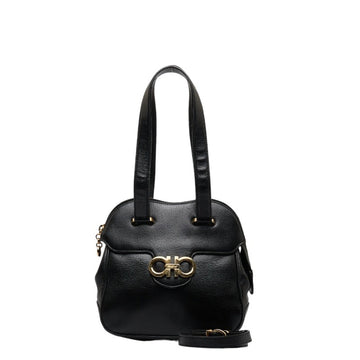 SALVATORE FERRAGAMO Gancini Handbag Shoulder Bag Black Leather Ladies