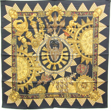 HERMES Carres 90 LOR DES CHEFS Women's Silk Scarf Black,Gold,Multi-color