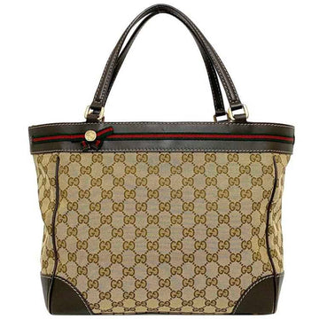 GUCCI Tote Bag Beige Brown Sherry 257061 Leather  Ladies GG Canvas Web Stripe