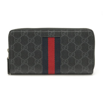 GUCCI GG Supreme New Web Round Long Wallet PVC Dark Gray Navy Blue Red 408831