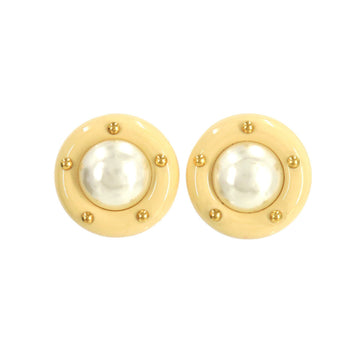 Chanel fake pearl stud earrings gold white 96C vintage accessories Vintage Earrings