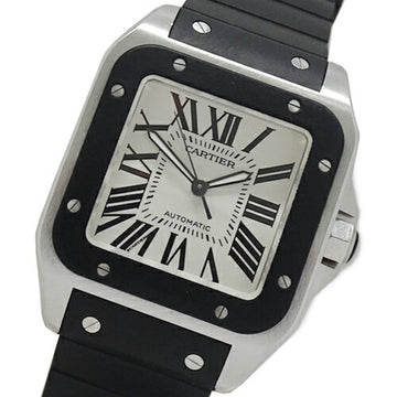 CARTIER watch men's Santos 100 LM automatic winding AT stainless steel SS rubber W20121U2 silver black polished